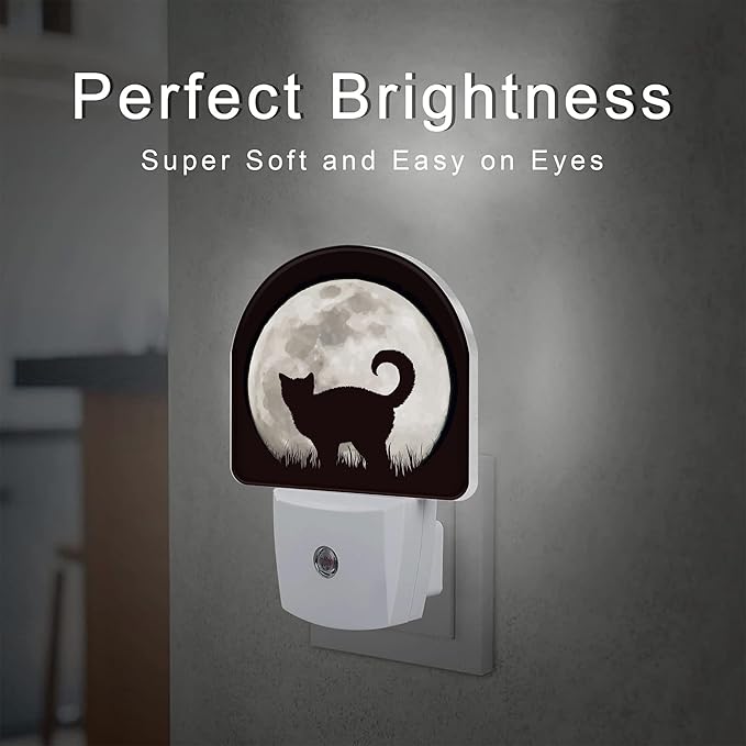 Cat on Moon Night Light, Full Moon Black Cat Dusk to Dawn Night Light Plug in, 0.5w Energy Saving Sleep Friendly NightLight for Kids Boys Girls Home Decor