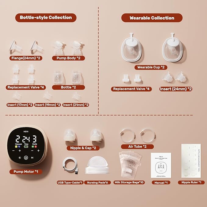 NCVI 2-in-1 Electric Breast Pump with Wearable Cups 8132, Spa-Like Comfort with VibeRelief Massage Micro-Vibration, Hospital-Grade Suction, Pain Relief & Fully Customizable Portable Breastfeeding Pump