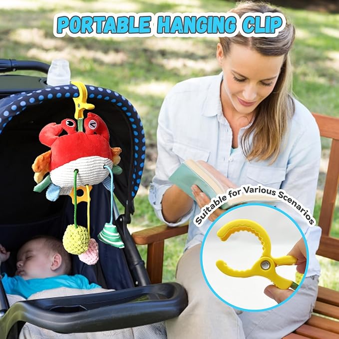 Baby Toys for 3 6 9 12 Months, Bassinet Toys for Infant & Toddlers, Crib Stroller Hanging Doll for Stimulating Baby’s Senses and Developing Motor Skills (Crab)