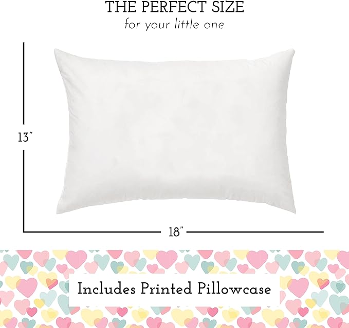 Little Sleepy Head Toddler Pillow with Pillowcase 13x18 - Kids Pillow for Sleeping - Toddler Pillow - Better Neck Support Ergonomic Pillow and Toddler Pillowcase - Best Pillows for Kids (Hearts)