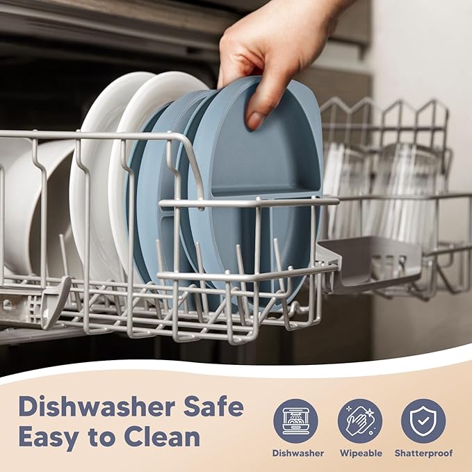 Silicone Baby Feeding Set Plates Set for Toddlers Infant Kids,baby plates with suction (2, Blue)