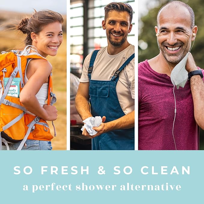 Body Wipes XL Shower Wipes Body Wipe for Adults Bathing, Traveling, Camping, Gym, Car, Elderly, Bedridden - Disposable Washcloths for Adults No Rinse 1 Box, 5 Pack (50 ct)