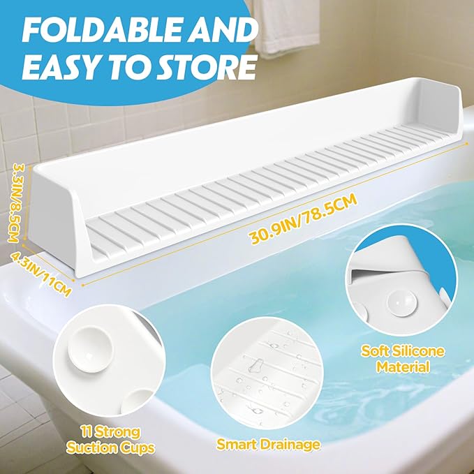 Bathtub Splash Guard for Tub Kids - Silicone Bathtub Water Guard with 11 Suction Cups, Play Shelf for Bathing, Toy Tray Caddy Holder for Tub Prevents Water Spills in Bathroom, Fun Bath Time Storage