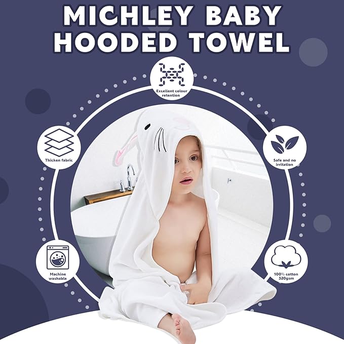 MICHLEY Animal Face Hooded Baby Towel Cotton Bathrobe for Boys Girls 0-6 Year White