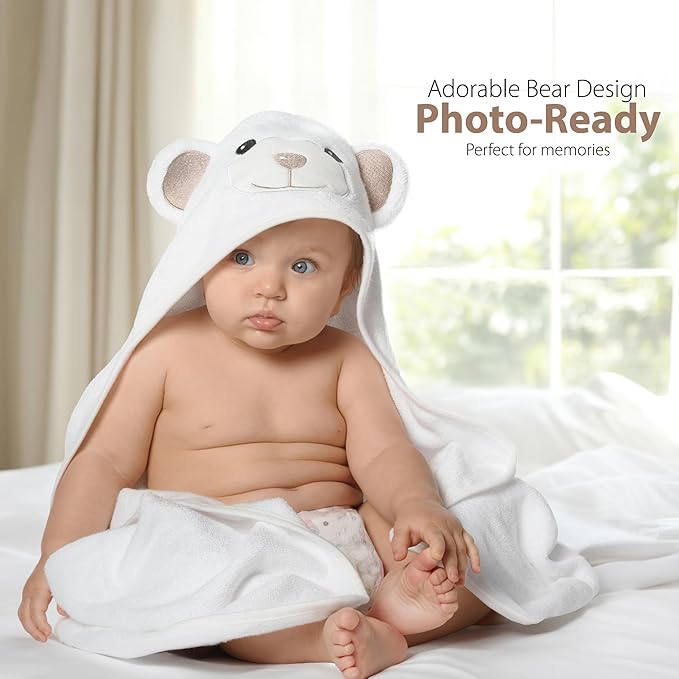 MINIBOO Hooded Baby Towels for Newborn & Toddler - Super Soft Baby Bath Towels with Hood, Highly Absorbent Viscose Made from Bamboo Hooded Towel for Boys, Girls, Newborn Essentials.