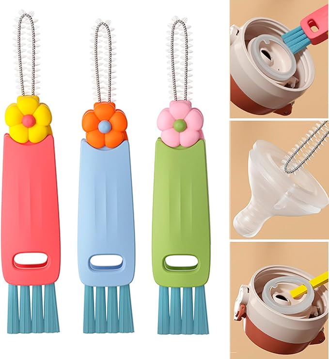 3 in 1 Cup Lid Cleaning Brush, Multifunctional Insulation Bottle Cleaning Tool, Home Kitchen Cleaning Tool for Bottle Gap Tight Spaces Cup