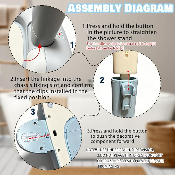 Baby Shower Stand Foldable Toddler Shower Standing Support with Anti-Slip Base Adjustable Infants Bath Support for 8-36 Months Portable Bath Helper (Upgraded-Whale)