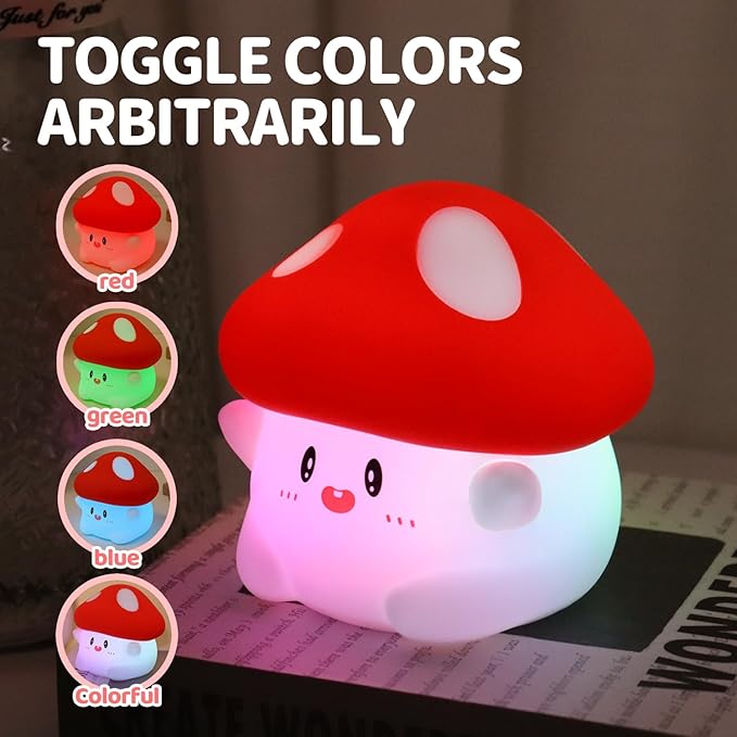 Mushroom Night Light Silicone - Color Changing Lamp, USB Rechargeable, Long Battery Life, Soft Squishy, Dimmable Brightness - Bedroom Decor, Cute Mushroom Gifts for Kids & Adults