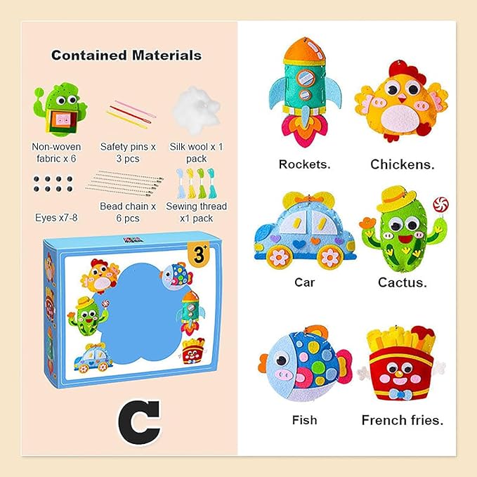 DIY Doll Sewing Toys, Whateveri DIY Doll Sewing Toys, Sewing Kit for Kids, My First Sewing Kit, Weaving Loom for Kids, Sew Fun Animals Kit, Handmade Kids Sewing Crafts DIY Kits Kids 8-12 (B+C Set)