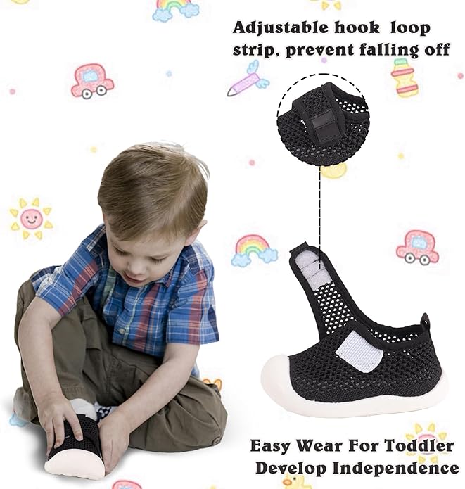 Baby First-Walking Shoes 1-4 Years Kid Shoes Trainers Toddler Infant Boys Girls Soft Sole Non Slip Cotton Canvas Mesh Breathable Lightweight TPR Material Slip-on Sneakers Outdoor