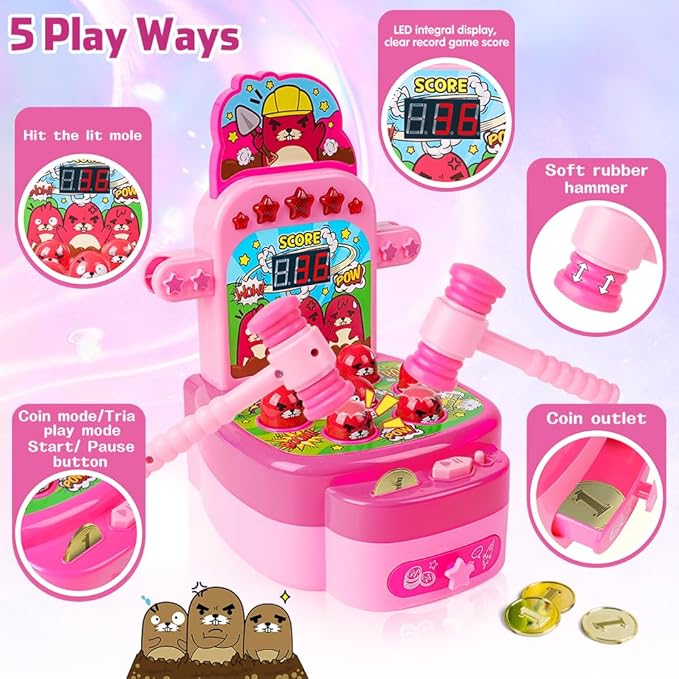 VATOS Hammer Game, Mini Electronic Arcade Game with 2 Hammers, Pounding Toys Toddler Toys for 3 4 5 6 7 8 Years Old Boys Girls, Developmental Toy Interactive Toy