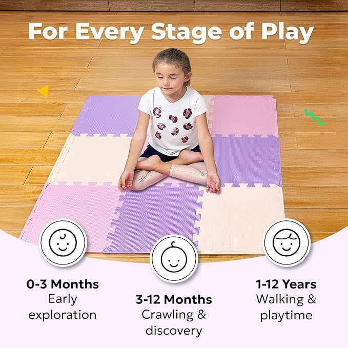 MioTetto Baby Play Mat, Comfortable Tummy Time Mat – Portable Foam Floor Tiles, Safe baby mat for floor for Crawling & Development, Soft play mat for babies 0-6 months, Stylish interlocking foam tiles