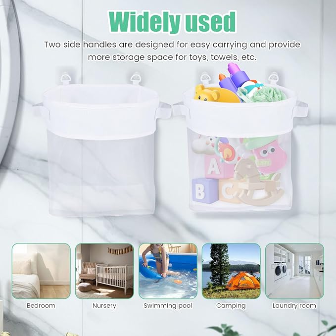 2Pcs Bath Toy Storage Polyester Toy Organizer Wall Mounted Breathable Leaky Mesh Bag Easy to Install Large Capacity Toy Mesh Bag Easy to Clean Toy Organizer Suitable for Bathrooms