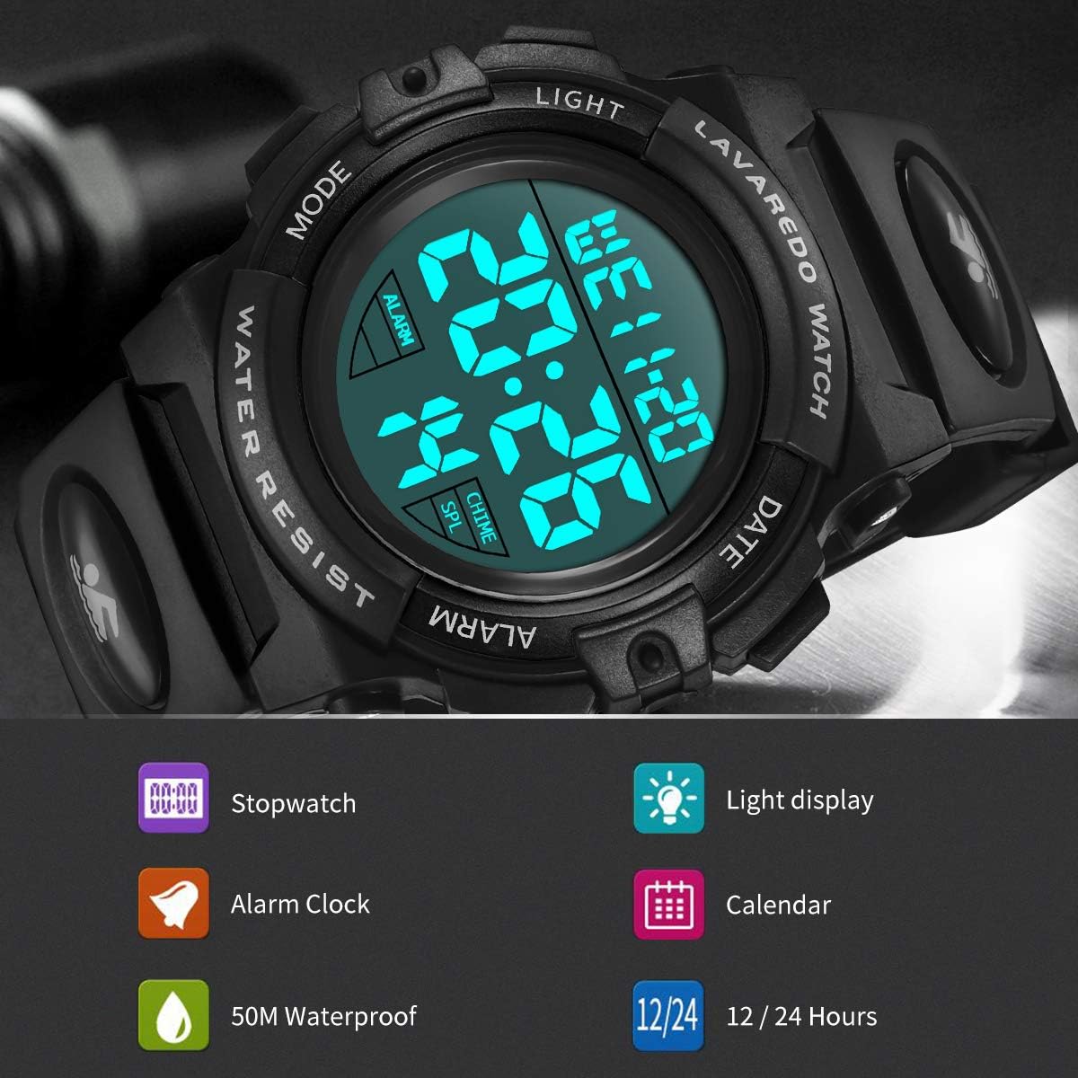 Kids Watch,Boys Watch for 3-15 Year Old Boys,Digital Sport Outdoor Multifunctional Chronograph LED 50 M Waterproof Alarm Calendar Analog Watch for Children with Silicone Band,Kids Gift