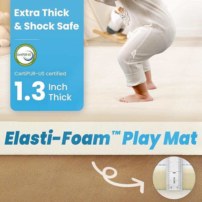 1.3" Thick Baby Play Mat for Floor Playpen, 71x59 Large Foam Tummy Time Mat, Padded Support Soft Plush Nursery Rug for Infant Kids Toddler Crawling Kick Activity (Ivory)