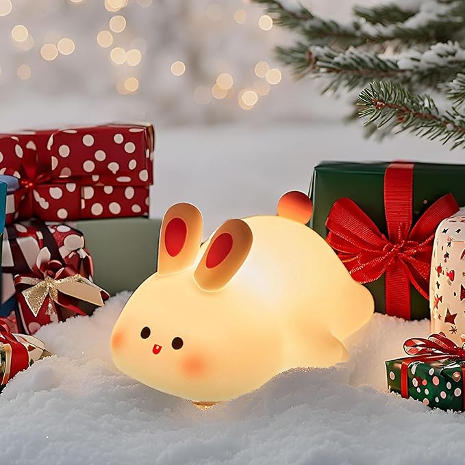 Cute Rabbit Night Light,Squishy Animal Nightlamp,Rechargerable Dimmable Nursery Bunny Lamp Soft Silicone Table Bedroom Lamp Portable Adjustable Lighting Bedroom Bedside Gift