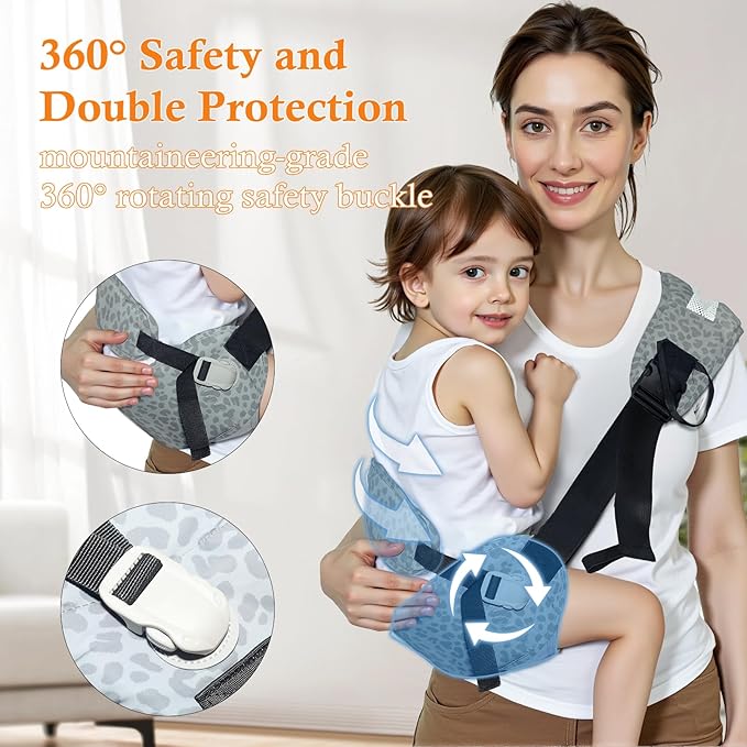 Baby Carrier Newborn to Toddler-Adjustable Baby Sling Carrier,Toddler Carrier for 25-60lbs,Comfortable Baby Sling for Hands-Free Carrying (Ash-Blue Leopard Print)