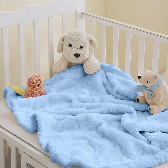 Soft Cozy Fleece Baby Blanket Heart Checkered Pattern Fluffy Plush Receiving Blanket for Newborn Infant Toddler, Warm Crib Stroller Blanket for Boys Girls 30"x40", Light Blue