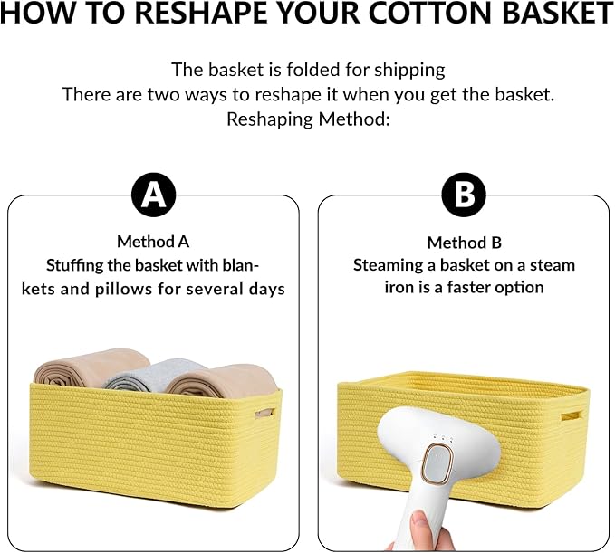 Large Storage Baskets for Organizing, Closet Shelf Baskets for Clothes Blanket Towels, Baby Nursery, Toy Bins Box, Woven Rope Baskets, 17 x 13 x 7.5”, 4 Packs Yellow