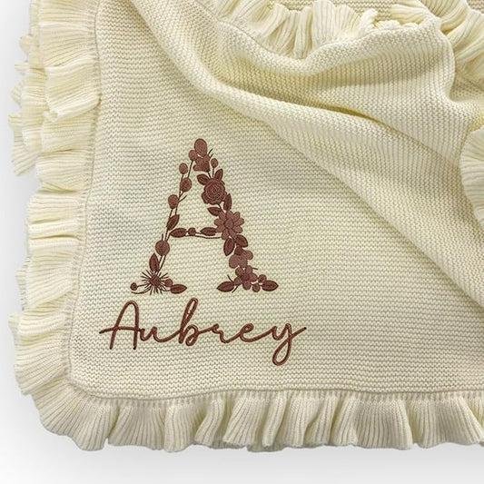 Luxury Custom Embroidered Knit Baby Blanket, Personalized Soft Breathable Cotton Knit Kids Blanket, Newborn Baby Gift, New Mom Gifts, Newborn Babys Girl & Boy Gift 5