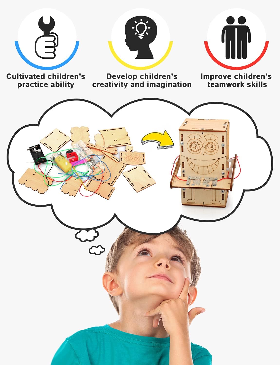 Poraxy 4 Set STEM Kits for Kids Ages 8-10 10-12, Toys for Ages 8-13, Music Box, Robot 3D Puzzle Educational Science Building Projects Crafts, Birthday Gifts for Boys Girls 7 8 9 10 11 12 13 Year Old