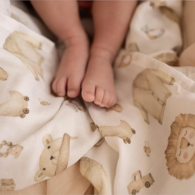 Muslin Swaddle Blankets - Large Soft Bamboo Viscose & Cotton Baby Swaddle Blanket, Breathable Receiving Blanket for Newborn Essentials, 2-Pack (Safari Dream)