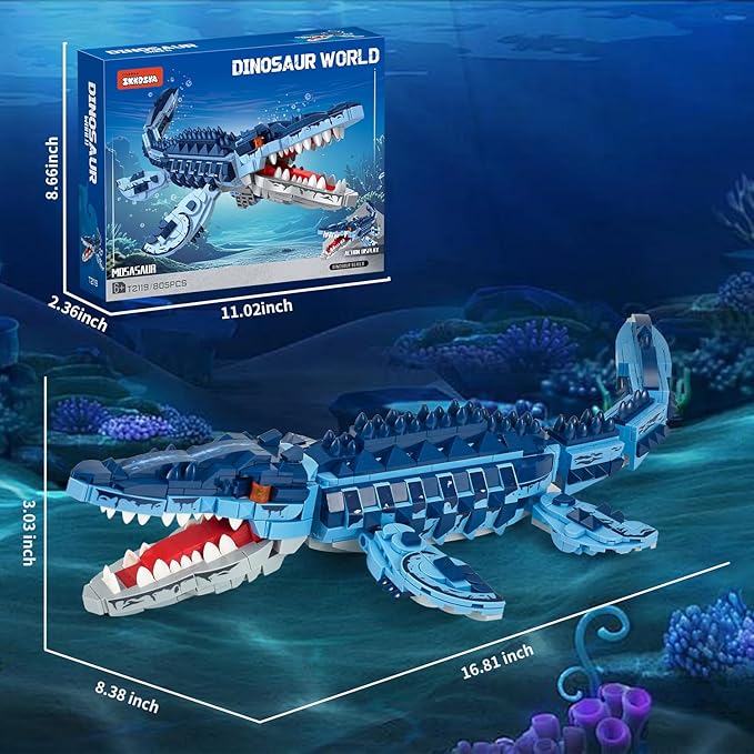Mosasaur Dinosaurs Building Sets,805 Pcs Ocean Animal Building Toys,Sea Creatures Creativit Model Building Set,STEM World Park Building Kits,Office Home Decor Gifts for Adults,Teens and Kids