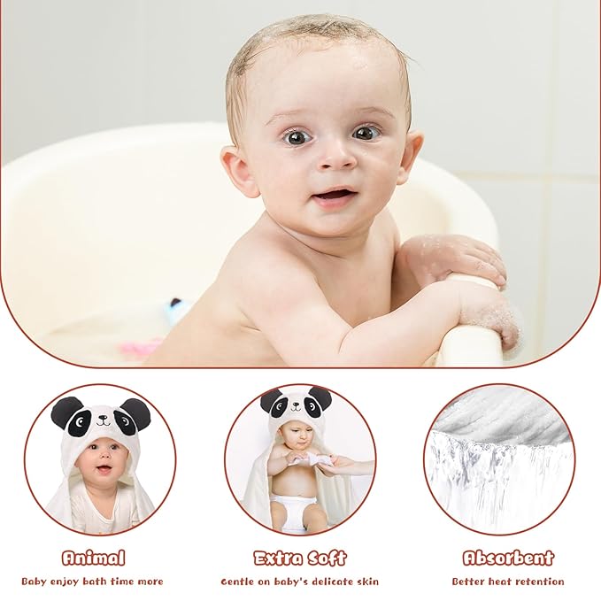 Toddler Hooded Bath Towel Age 1-5,2-Pack Thick Absorbent Bath Towel Boys & Girls, 50"x32"Large Size Ultra Soft with Hood Panda Puppy,Baby Bath Essential for Infant and Children, Brown & White