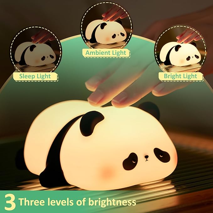 Attivolife Panda Night Light, Cute Animal Squishy Silicone Touch Lamp, Rechargeable Dim Timer LED Nightlight, Feeding Room Bedside Decor, Best Birthday Gifts for Women Girlfriend