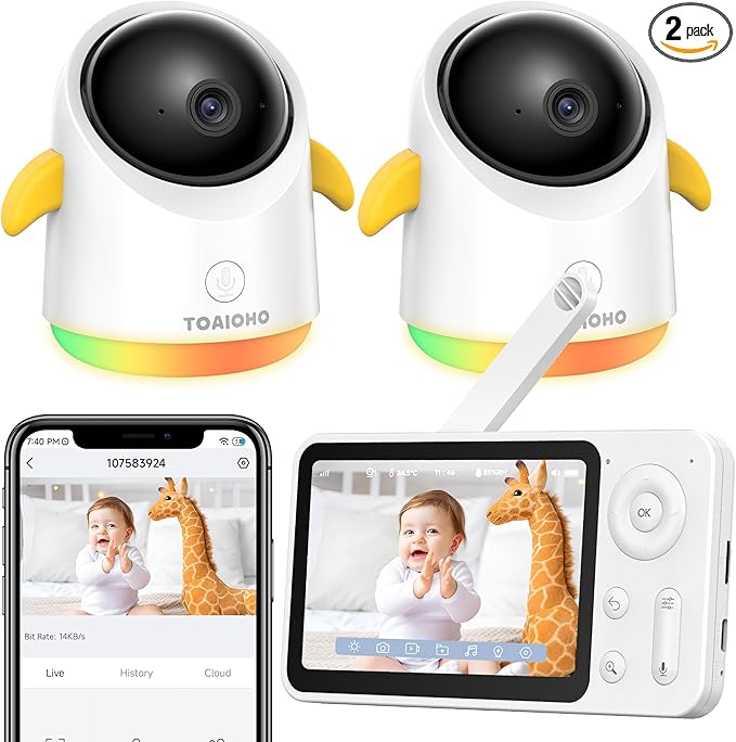 Baby Monitor with 2 Cameras and Audio WiFi/No WiFi: Baby Monitor WiFi Smartphone APP Control NightVision 4.3' Screen Smart Video Baby Monitor with Remote PTZ 2-Way Talk Motion & Cry Alert iOS/Android