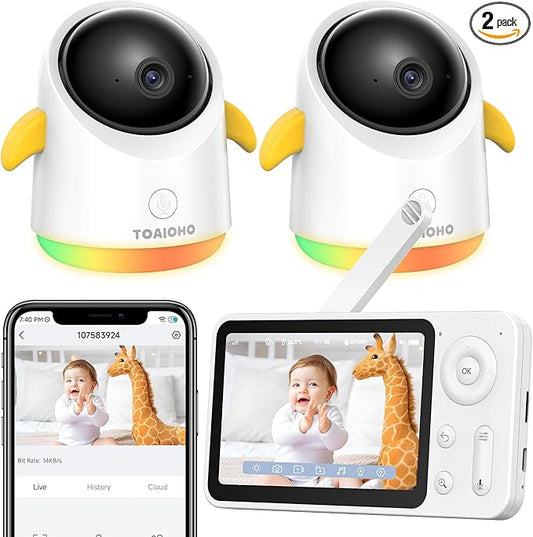 Baby Monitor with 2 Cameras and Audio WiFi/No WiFi: Baby Monitor WiFi Smartphone APP Control NightVision 4.3' Screen Smart Video Baby Monitor with Remote PTZ 2-Way Talk Motion & Cry Alert iOS/Android