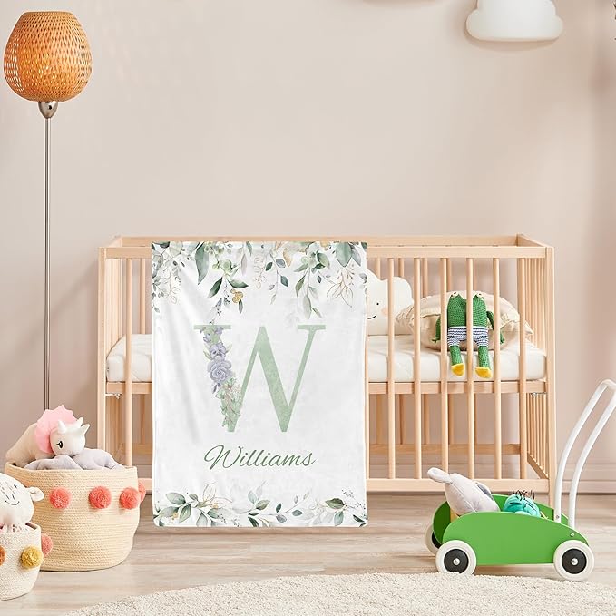 Personalized Baby Blanket with Name, Custom Floral Name Blanket Toddler Girls Soft Flannne Swaddling Blankets Customized Memorial Gift from Nana for Infant Newborn Shower