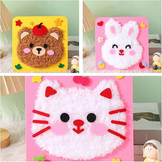 First Sewing Kit for Beginner Kids Arts & Crafts, 5 Easy DIY Embroidery Projects Animal Dolls Set, Gift for Girls, Boys, Learn to Sew