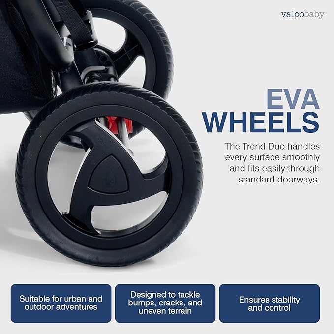 Valco Baby Trend Duo Light Weight Side by Side Double Stroller 2025 (Denim Blue) - Easy and Compact fold, Multi-Position Recline, Large Canopy, Independent Twin Vents and More - Luxurious Twin Pram