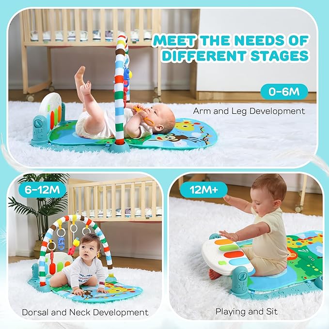 TOY Life Baby Play Mat for Babies 0-6 Months - Tummy Time Mat Activity Center, Kick and Play Piano Playmat Gym for Newborn Babies 0 to 3 6 9 12 Months