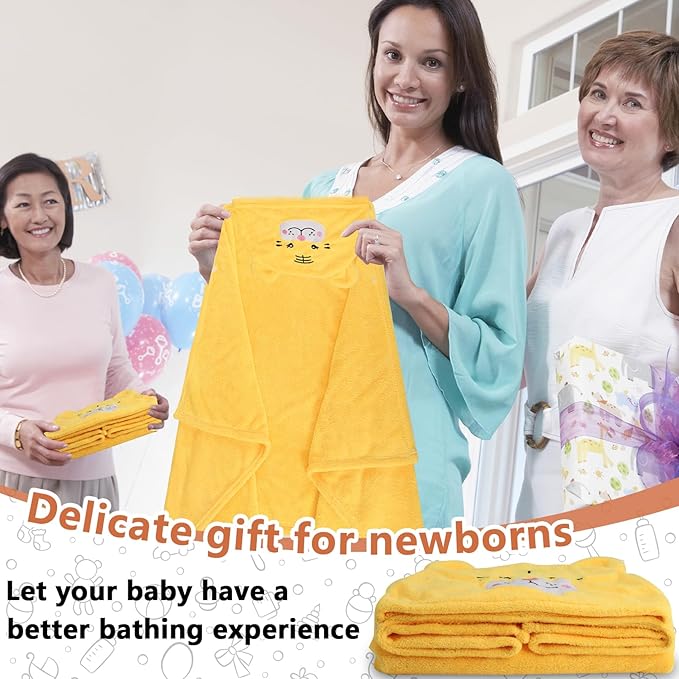 2 Pack Hooded Towel, 27.5 x 55 inch Absorbent Bath Towel for Babies, Soft Toddler Bath Towel, Thick Toddler Towels with Hood for Girls Boys,Yellow and White