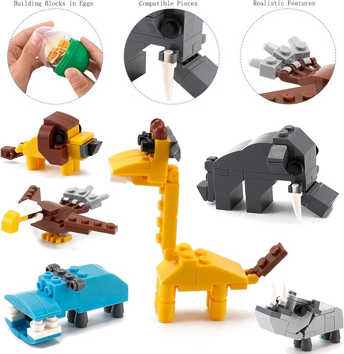Wild Safari Toys - 12 Surprise Animal Eggs Standard Size Building Blocks STEM Toys - Educational Kids 3D Puzzle Party Favors