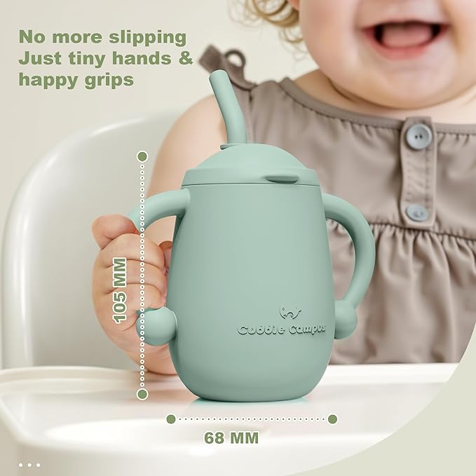 Cuddle Campus Pack of 2 Silicone Baby Training Cup, Shatterproof Toddler Sippy Cups with Straw, Open Cup for Baby, 6+ Months 5 Oz