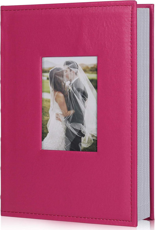 RECUTMS 4x6 Album Premium Leather Cover Photo Album Holds 300 Pockets Picture Family Photo Albums Wedding Picture Album Travel Adventure Photo Picture Album (Pink)