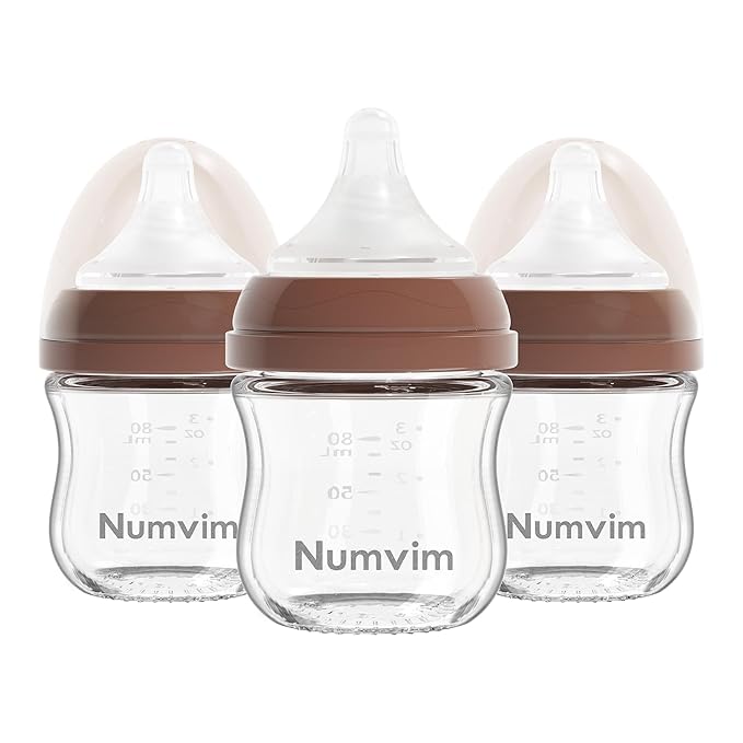 Natural Glass Baby Bottles Gentle & Extra Slow Flow, Newborn Breastfeeding Bottle with Anti Colic Nipple for 0 Months Babies, 3 Packs (Brown (3 Ounce), 1 Count (Pack of 3))