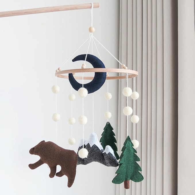 Woodland Mobile for Crib Bear Baby Mobile for Crib Woodland Crib Mobile for Boys Girls Forest Baby Nursery Mobile for Bassinet