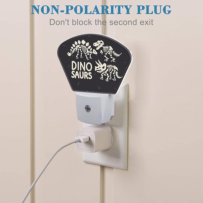 Cute Skeletons of Dinosaurs Night Light for Kids, Dinosaurs Skeletons LED Night Light Plug into Wall with Dusk to Dawn Sensor for Girls Boys Bedroom, Hallway, Kitchen, Bathroom, Stairs Decor