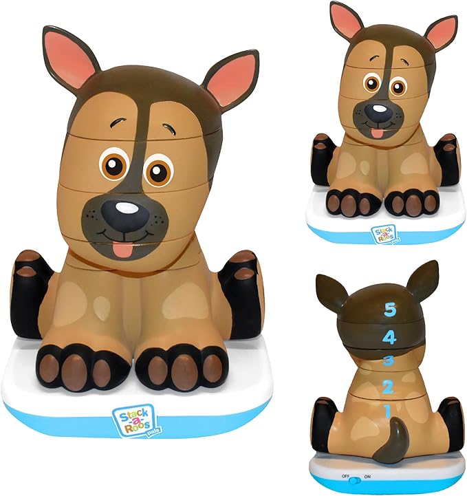 Stack-a-Roos Shepherd Puppy by Salus Brands - Animal Stacking Toy, Educational Early Learning Toy for Infants Babies Toddlers, Age 12+ Months - Great Baby Gifts, STEM Toy