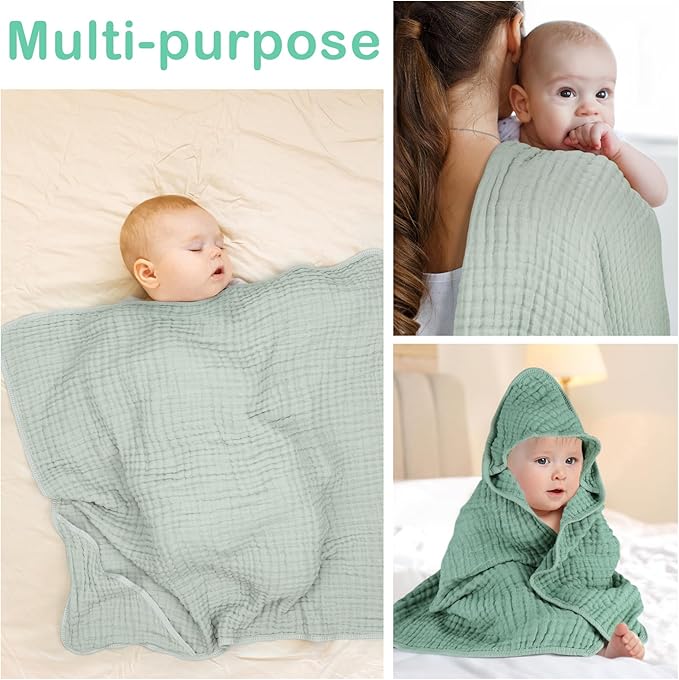 Accmor 2 Pack Hooded Baby Towels, 100% Muslin Cotton Bath Towel for Babies, Newborn, Infant and Toddler, Absorbent Soft Baby Bath Towel with Hood, Boy and Girl Bath Essentials