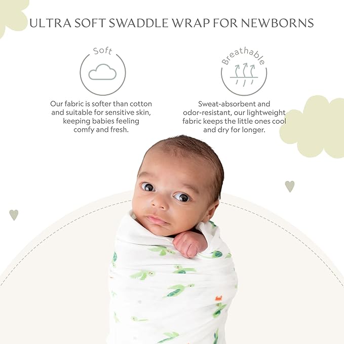 Muslin Baby Swaddle - Breathable Receiving Blankets for Newborn Baby, 70% Viscose derived from Bamboo, 30% Spandex, Imported