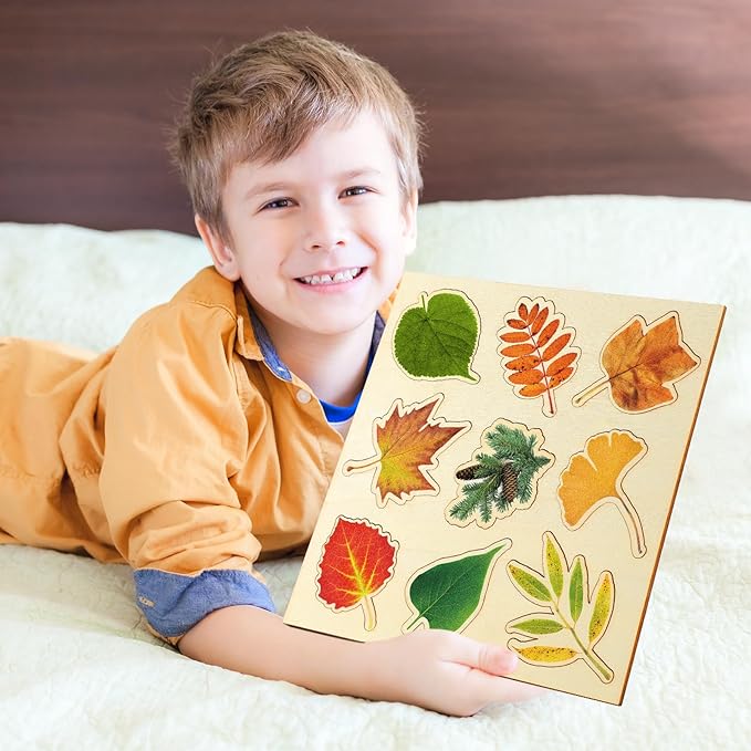 Kathfly 2 Pieces Leaf Wooden Jigsaw Puzzles Leaf Puzzle Montessori Toy Early Educational Learning for Birthday Gift Early Education School(Fresh)