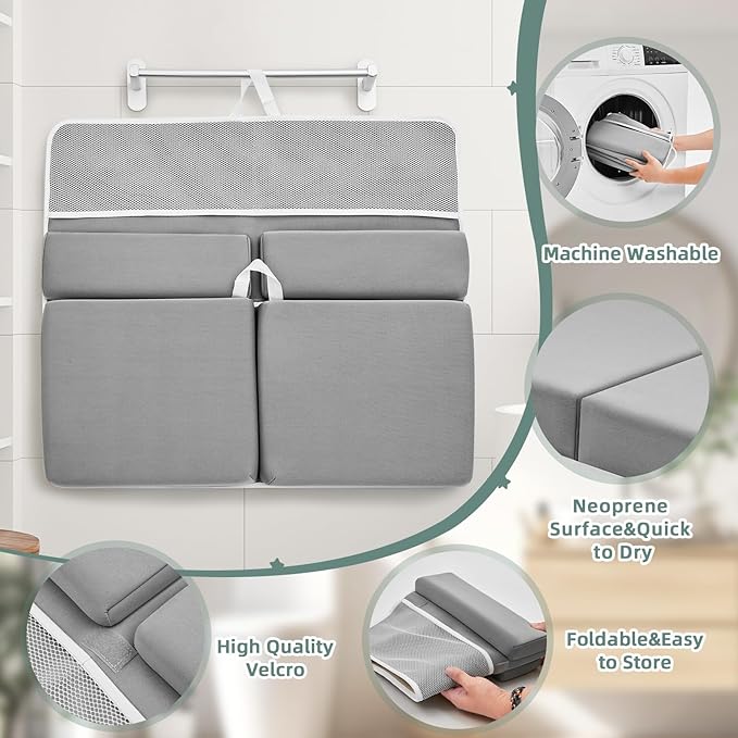 IFNOW Baby Bath Kneeler and Elbow Rest Pad Set - 26'' Extra Long and 2.4'' Thick, Quick Dry Kneeling Pad for Bathing Baby with Knee & Arm Support, Foldable Non-Slip Bathtub Mat with Toys Organizer