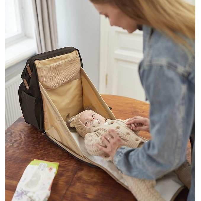 Diaper Bag Backpack, Multifunction Diaper Bag with Changing Station, Stylish Baby Bags, Large Unisex Diaper Backpack for Mom and Dad, Baby Registry Search, Portable Changing Pad – Black Brown