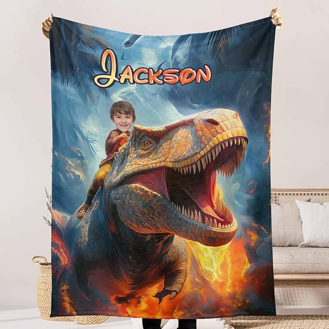 Personalized Baby Blanket with Name Photo for Boys, Soft Plush Receiving Blanket for Son Grandson, Custom Nursery Crib Blanket for Kids, Personalized Baby Gifts for Infant Newborn Shower Birthday
