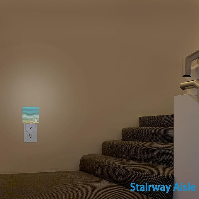 Night Lights Plug into Wall Modern Waves Starfish Sandy Beach Night Lights Dusk to Dawn Sensor Led Lamp for Women Men,Led Lights for Stairway/Hallway/Bedroom,0.5W